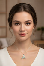 Load image into Gallery viewer, Celtic Knot Necklace, Trinity Knot Pendant, Fire Opal Jewelry, Irish Necklace, Scottish Jewelry, October Birthstone, Ireland Gift, Wife Gift