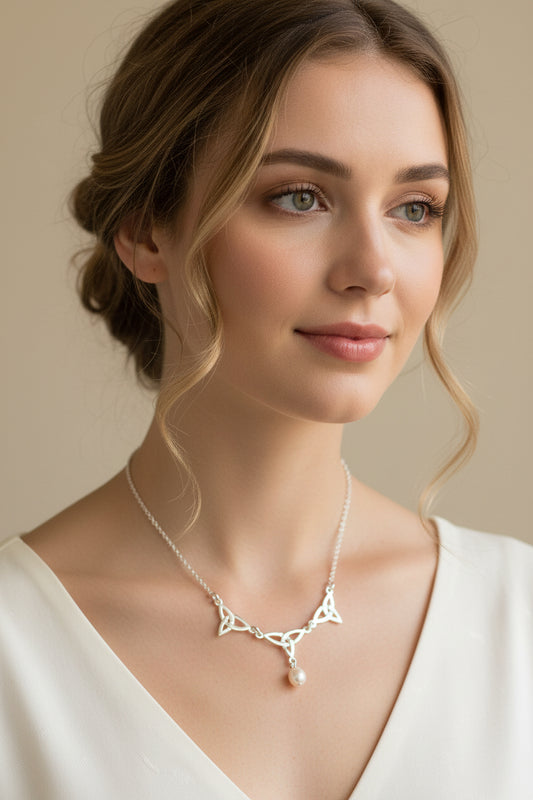 Celtic Knot Necklace, Celtic Jewelry, Irish Jewelry, Anniversary Gift, Scotland Jewelry, Wife Gift, Pearl Drop Pendant, Ireland Gift