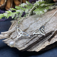 Load image into Gallery viewer, Celtic Knot Necklace, Celtic Jewelry, Irish Jewelry, Anniversary Gift, Scotland Jewelry, Wife Gift, Pearl Drop Pendant, Ireland Gift