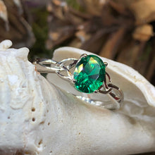 Load image into Gallery viewer, Irish Twilight Celtic Ring, Celtic Ring, Ireland Ring, Promise Ring, Trinity Knot Jewelry, Anniversary Gift, Cocktail Ring, Emerald Ring

