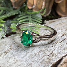 Load image into Gallery viewer, Irish Twilight Celtic Ring, Celtic Ring, Ireland Ring, Promise Ring, Trinity Knot Jewelry, Anniversary Gift, Cocktail Ring, Emerald Ring
