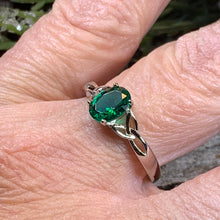 Load image into Gallery viewer, Irish Twilight Celtic Ring, Celtic Ring, Ireland Ring, Promise Ring, Trinity Knot Jewelry, Anniversary Gift, Cocktail Ring, Emerald Ring