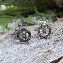 Load image into Gallery viewer, Ship's Helm Earrings, Friendship Jewelry, Nautical Jewelry, Anniversary Gift, Inspirational Jewelry, Gift for Her, Christian Jewelry