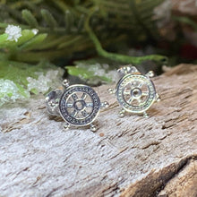 Load image into Gallery viewer, Ship's Helm Earrings, Friendship Jewelry, Nautical Jewelry, Anniversary Gift, Inspirational Jewelry, Gift for Her, Christian Jewelry