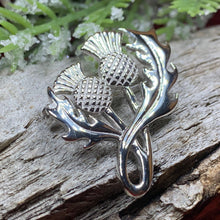 Load image into Gallery viewer, Thistle Brooch, Scotland Jewelry, Celtic Pin, Outlander Gift, Thistle Jewelry, Scottish Gift, Flower Pin, Anniversary Gift, Silver Mom Gift