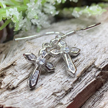 Load image into Gallery viewer, Celtic Cross Earrings, Celtic Jewelry, Diamond Cross Earrings, Irish Cross Jewelry, First Communion Gift, Ireland Gift, Sterling Silver