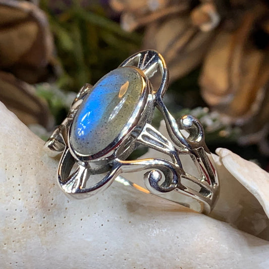Celtic Ring, Moonstone Ring, Labradorite Statement Ring, Sterling Silver Ring, Celtic Jewelry, Anniversary Gift, Wiccan Jewelry, Wife Gift