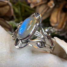 Load image into Gallery viewer, Celtic Ring, Moonstone Ring, Labradorite Statement Ring, Sterling Silver Ring, Celtic Jewelry, Anniversary Gift, Wiccan Jewelry, Wife Gift