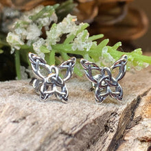 Load image into Gallery viewer, Butterfly Earrings, Celtic Stud Earrings, Insect Jewelry, Graduation Gift, Post Earrings, Mom Gift, Silver Ireland Gift, Woodland Jewelry
