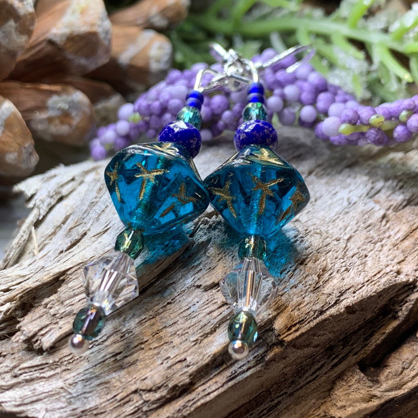 Midnight Magic Earrings, Crystal Jewelry, Blue Long Earrings, Beaded Drop Earrings, Mom Gift, Sister Gift, Friendship Gift, Nature Jewelry