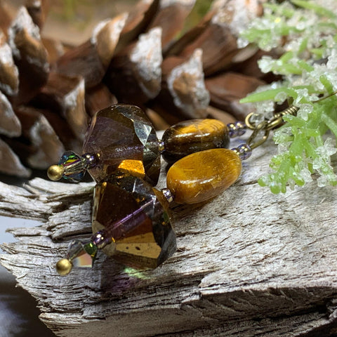 Load image into Gallery viewer, Golden Autumn Earrings, Crystal Jewelry, Gold Long Earrings, Beaded Drop Earrings, Mom Gift, Sister Gift, Friendship Gift, Nature Jewelry