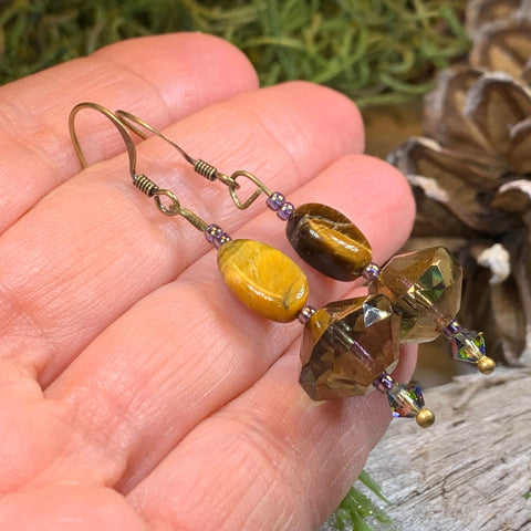 Load image into Gallery viewer, Golden Autumn Earrings, Crystal Jewelry, Gold Long Earrings, Beaded Drop Earrings, Mom Gift, Sister Gift, Friendship Gift, Nature Jewelry