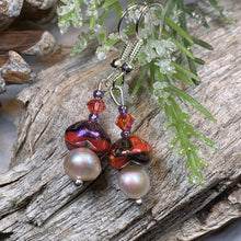 Load image into Gallery viewer, Sunlit Pearl Earrings, Crystal Jewelry, Pink Long Earrings, Beaded Drop Earrings, Mom Gift, Sister Gift, Friendship Gift, Nature Jewelry