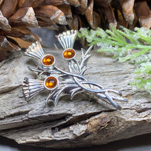 Load image into Gallery viewer, Thistle Pin, Celtic Jewelry, Scotland Jewelry, Celtic Brooch, Outlander Jewelry, Kilt Pin, Celtic Pin, Flower Brooch, Ladies Scottish Gift