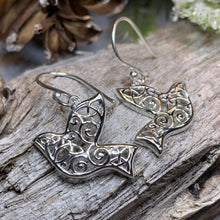 Load image into Gallery viewer, Celtic Dove Earrings, Irish Jewelry, Scotland Jewelry, Mom Birthday Gift, Anniversary Gift, Religious Jewelry, Nature Jewelry, Bird Jewelry