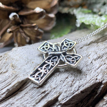Load image into Gallery viewer, Celtic Cross Necklace, Celtic Dove Jewelry, Scotland Jewelry, Silver Cross, Mom Gift, Anniversary Gift, Religious Jewelry, Celtic Cross Gift