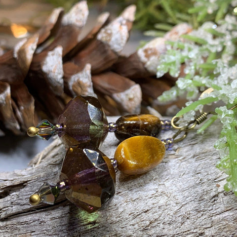 Load image into Gallery viewer, Golden Autumn Earrings, Crystal Jewelry, Gold Long Earrings, Beaded Drop Earrings, Mom Gift, Sister Gift, Friendship Gift, Nature Jewelry