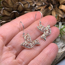 Load image into Gallery viewer, Celtic Dove Earrings, Irish Jewelry, Scotland Jewelry, Mom Birthday Gift, Anniversary Gift, Religious Jewelry, Nature Jewelry, Bird Jewelry