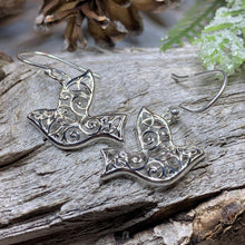 Load image into Gallery viewer, Celtic Dove Earrings, Irish Jewelry, Scotland Jewelry, Mom Birthday Gift, Anniversary Gift, Religious Jewelry, Nature Jewelry, Bird Jewelry