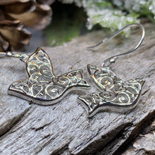 Load image into Gallery viewer, Celtic Dove Earrings, Irish Jewelry, Scotland Jewelry, Mom Birthday Gift, Anniversary Gift, Religious Jewelry, Nature Jewelry, Bird Jewelry