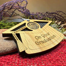 Load image into Gallery viewer, Graduation Gift, Lucky Sixpence, Scotland Gift, High School Grad, Tartan Gift, Christmas Ornament, Good Luck Gift, Oak Wood Plaque, Scottish