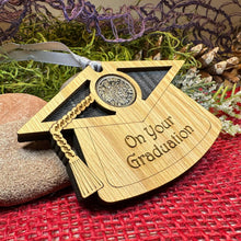 Load image into Gallery viewer, Graduation Gift, Lucky Sixpence, Scotland Gift, High School Grad, Tartan Gift, Christmas Ornament, Good Luck Gift, Oak Wood Plaque, Scottish