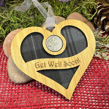Load image into Gallery viewer, Get Well Gift, Lucky Sixpence, Scotland Gift, Thinking of You, Tartan Gift, Christmas Ornament, Good Luck Gift, Oak Wood Plaque, Recovery