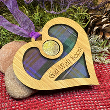 Load image into Gallery viewer, Get Well Gift, Lucky Sixpence, Scotland Gift, Thinking of You, Tartan Gift, Christmas Ornament, Good Luck Gift, Oak Wood Plaque, Recovery