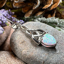 Load image into Gallery viewer, Celtic Knot Necklace, Mother's Knot Pendant, Fire Opal Jewelry, Irish Necklace, Scottish Jewelry, October Birthstone, Ireland Gift, New Mom