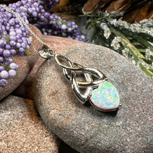 Load image into Gallery viewer, Celtic Knot Necklace, Mother's Knot Pendant, Fire Opal Jewelry, Irish Necklace, Scottish Jewelry, October Birthstone, Ireland Gift, New Mom