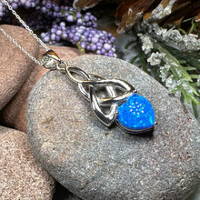 Load image into Gallery viewer, Celtic Knot Necklace, Mother's Knot Pendant, Fire Opal Jewelry, Irish Necklace, Scottish Jewelry, October Birthstone, Ireland Gift, New Mom