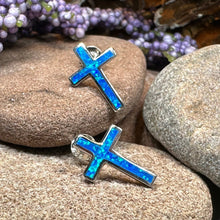 Load image into Gallery viewer, Cross Earrings, Opal Jewelry, Stud Earrings, First Communion Gift, Bridal Post Earrings, Confirmation Gift, Religious Gift, Cross Jewelry