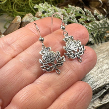 Load image into Gallery viewer, Thistle Earrings, Celtic Jewelry, Scotland Jewelry, Outlander Jewelry, Flower Jewelry, Mom Gift, Nature Jewelry, Celtic Knot Jewelry
