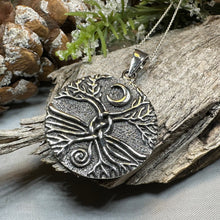 Load image into Gallery viewer, Tree of Life Necklace, Celtic Jewelry, Irish Pendant, Celestial Jewelry, Tree Jewelry, Nature Jewelry, Norse Jewelry, Crecent Moon Necklace
