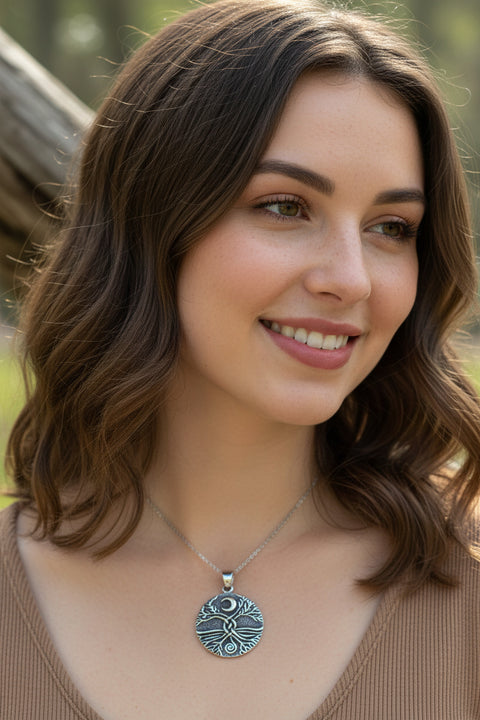 Load image into Gallery viewer, Tree of Life Necklace, Celtic Jewelry, Irish Pendant, Celestial Jewelry, Tree Jewelry, Nature Jewelry, Norse Jewelry, Crecent Moon Necklace