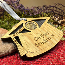 Load image into Gallery viewer, Graduation Gift, Lucky Sixpence, Scotland Gift, High School Grad, Tartan Gift, Christmas Ornament, Good Luck Gift, Oak Wood Plaque, Scottish