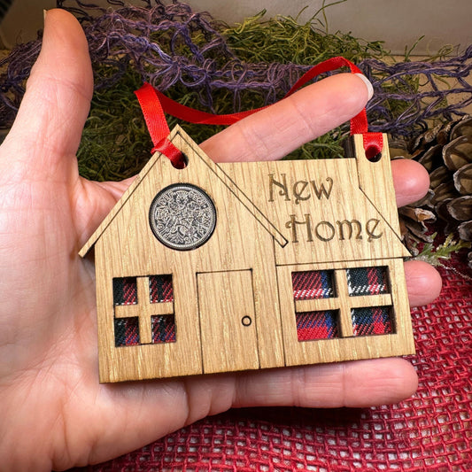 New Home Lucky Sixpence in wood