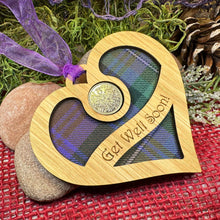 Load image into Gallery viewer, Get Well Gift, Lucky Sixpence, Scotland Gift, Thinking of You, Tartan Gift, Christmas Ornament, Good Luck Gift, Oak Wood Plaque, Recovery