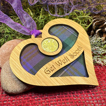 Load image into Gallery viewer, Get Well Gift, Lucky Sixpence, Scotland Gift, Thinking of You, Tartan Gift, Christmas Ornament, Good Luck Gift, Oak Wood Plaque, Recovery