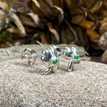 Load image into Gallery viewer, Emerald Shamrock Earrings, Celtic Jewelry, Irish Jewelry, Clover Jewelry, Ireland Gift, Anniversary Gift, Wife Gift, Girlfriend Gift