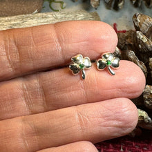 Load image into Gallery viewer, Emerald Shamrock Earrings, Celtic Jewelry, Irish Jewelry, Clover Jewelry, Ireland Gift, Anniversary Gift, Wife Gift, Girlfriend Gift
