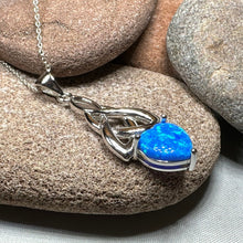 Load image into Gallery viewer, Celtic Knot Necklace, Mother's Knot Pendant, Fire Opal Jewelry, Irish Necklace, Scottish Jewelry, October Birthstone, Ireland Gift, New Mom