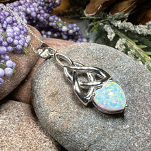 Load image into Gallery viewer, Celtic Knot Necklace, Mother's Knot Pendant, Fire Opal Jewelry, Irish Necklace, Scottish Jewelry, October Birthstone, Ireland Gift, New Mom