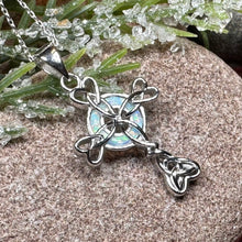 Load image into Gallery viewer, Celtic Cross Necklace, Irish Jewelry, Celtic Jewelry, First Communion Gift, Confirmation Gift, Irish Cross, Religious Jewelry, Opal Mom Gift