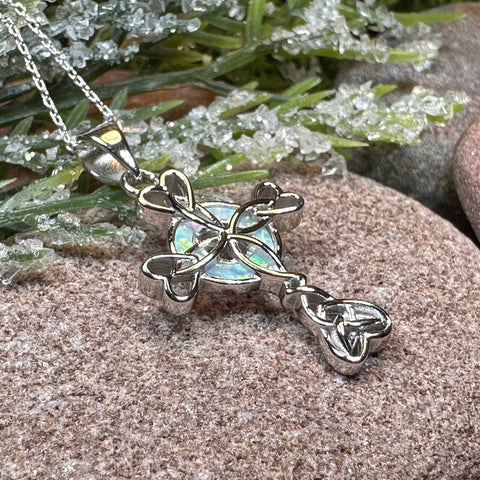 Load image into Gallery viewer, Celtic Cross Necklace, Irish Jewelry, Celtic Jewelry, First Communion Gift, Confirmation Gift, Irish Cross, Religious Jewelry, Opal Mom Gift