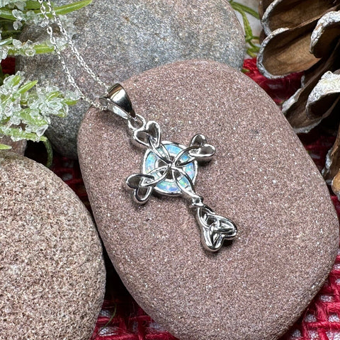 Load image into Gallery viewer, Celtic Cross Necklace, Irish Jewelry, Celtic Jewelry, First Communion Gift, Confirmation Gift, Irish Cross, Religious Jewelry, Opal Mom Gift