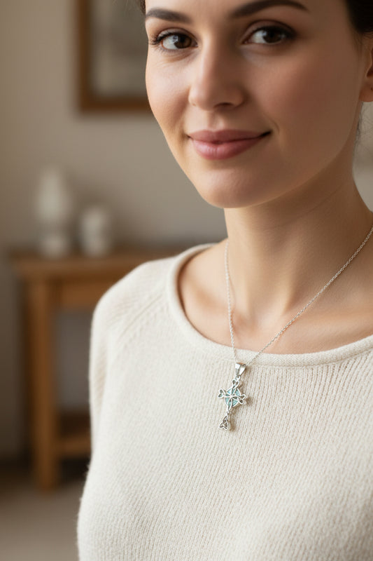 Gaelle Celtic Cross Opal Necklace — view 6