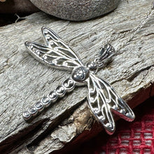 Load image into Gallery viewer, Dragonfly Necklace, Irish Jewelry, Outlander Jewelry, Anniversary Gift, Triple Spiral Jewelry, Celtic Jewelry, Wiccan Jewelry, Mom Gift