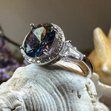 Load image into Gallery viewer, Scottish Lady Celtic Ring, Engagement Ring, Scotland Ring, Mystic Topaz Boho Ring, Celtic Knot Jewelry, Anniversary Gift, Girls Promise Ring