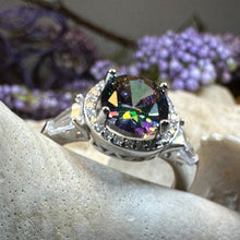 Load image into Gallery viewer, Scottish Lady Celtic Ring, Engagement Ring, Scotland Ring, Mystic Topaz Boho Ring, Celtic Knot Jewelry, Anniversary Gift, Girls Promise Ring